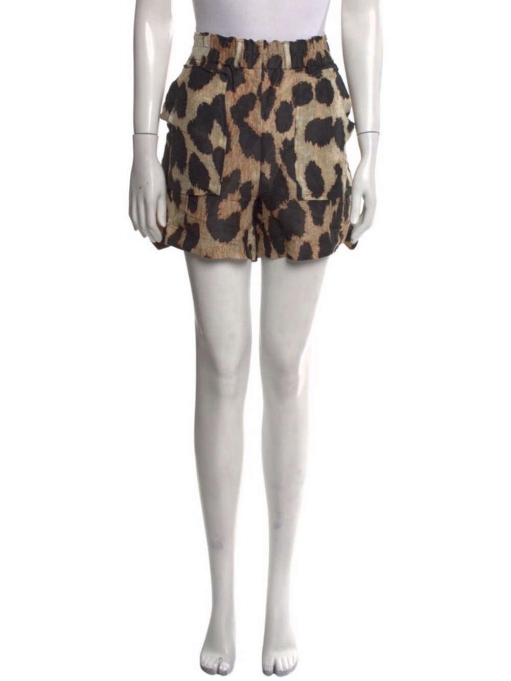 Ganni Leopard-Pattern Shorts - Black & Tan